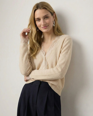 Elegant lace detail cardigan for women | Seraphina