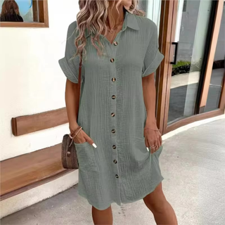 Portofino Linen Button-Down Shirt Dress with Pockets | Portofino