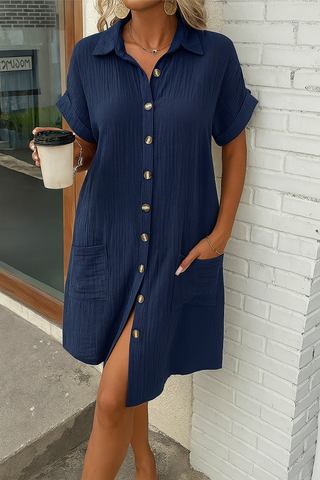 Portofino Linen Button-Down Shirt Dress with Pockets | Portofino