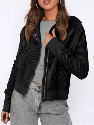 Cropped waffle zip hoodie for women | Ardyn