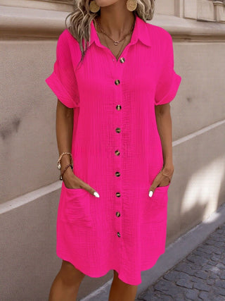 Portofino Linen Button-Down Shirt Dress with Pockets | Portofino