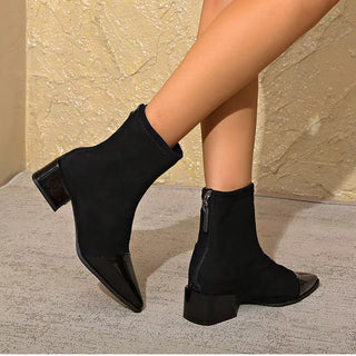 Gracia Suede Ankle Boots – Patent Detail with Block Heel