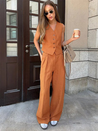Tailored vest and wide-leg trouser set for women | Avielle