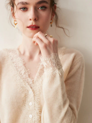 Elegant lace detail cardigan for women | Seraphina
