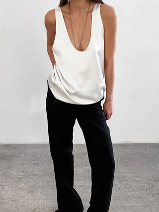 Deep drape satin tank top for women | Selene