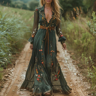 Bohemian Floral Pleated Maxi Dress | Selvara