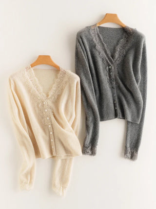 Elegant lace detail cardigan for women | Seraphina