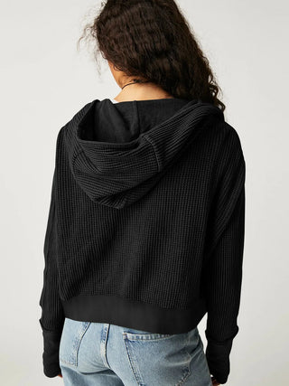 Cropped waffle zip hoodie for women | Ardyn