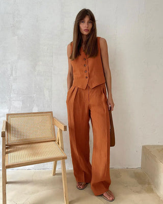 Tailored vest and wide-leg trouser set for women | Avielle
