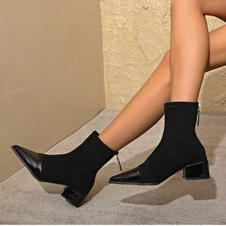 Gracia Suede Ankle Boots – Patent Detail with Block Heel
