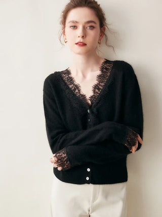 Elegant lace detail cardigan for women | Seraphina