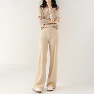 Chic high-waisted wide-leg knit pants for women | Valenne