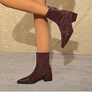 Gracia Suede Ankle Boots – Patent Detail with Block Heel