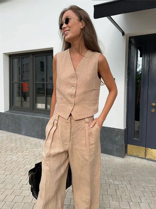 Tailored vest and wide-leg trouser set for women | Avielle