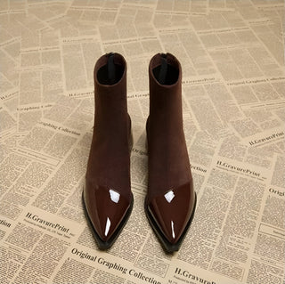 Gracia Suede Ankle Boots – Patent Detail with Block Heel