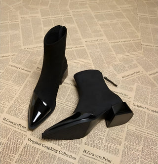 Gracia Suede Ankle Boots – Patent Detail with Block Heel