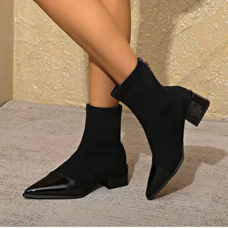 Gracia Suede Ankle Boots – Patent Detail with Block Heel