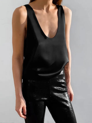 Deep drape satin tank top for women | Selene
