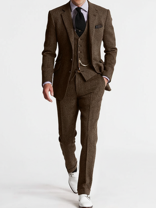 Slim fit three-piece suit with notch lapel for men | Orion