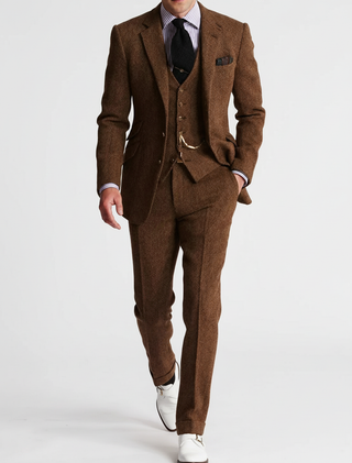 Slim fit three-piece suit with notch lapel for men | Orion