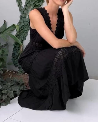 Lace V-Neck Midi Dress – Refined A-Line Silhouette | Aurélie