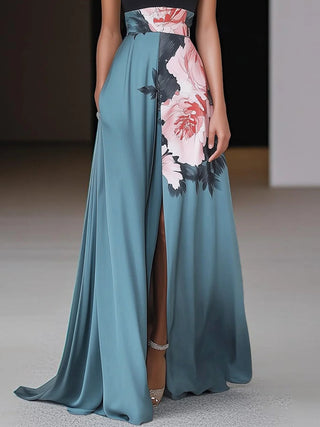 Floral A-Line Maxi Dress with Side Slit | Janelle