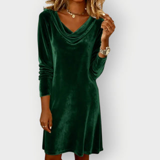Drape Neck Velvet Dress – Refined Evening Silhouette | Kathleen