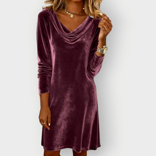 Drape Neck Velvet Dress – Refined Evening Silhouette | Kathleen