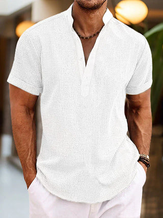 Silas Linen Shirt – Breathable Summer Henley with Short Sleeves