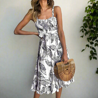 Spaghetti Strap Backless Boho Midi Dress | Liora