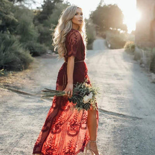 Red Lace Tulle Empire Maxi Dress | Rosaline