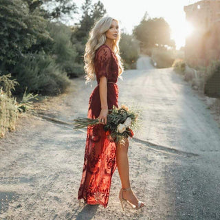Red Lace Tulle Empire Maxi Dress | Rosaline