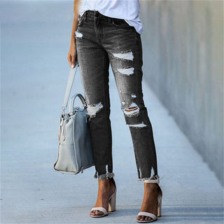 High-Waist Ripped Skinny Denim Pants | Virella