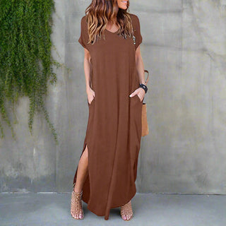 Casual V-Neck T-Shirt Maxi Dress with Side Slit | Althea
