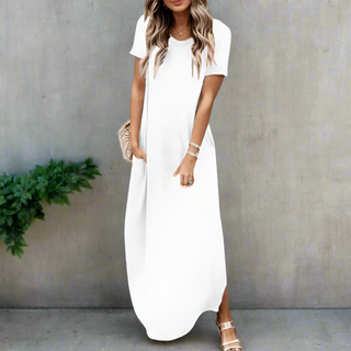 Casual V-Neck T-Shirt Maxi Dress with Side Slit | Althea