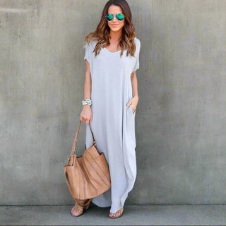 Casual V-Neck T-Shirt Maxi Dress with Side Slit | Althea