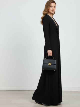Deep V-Neck Long Sleeve Bodycon Maxi Dress | Noire