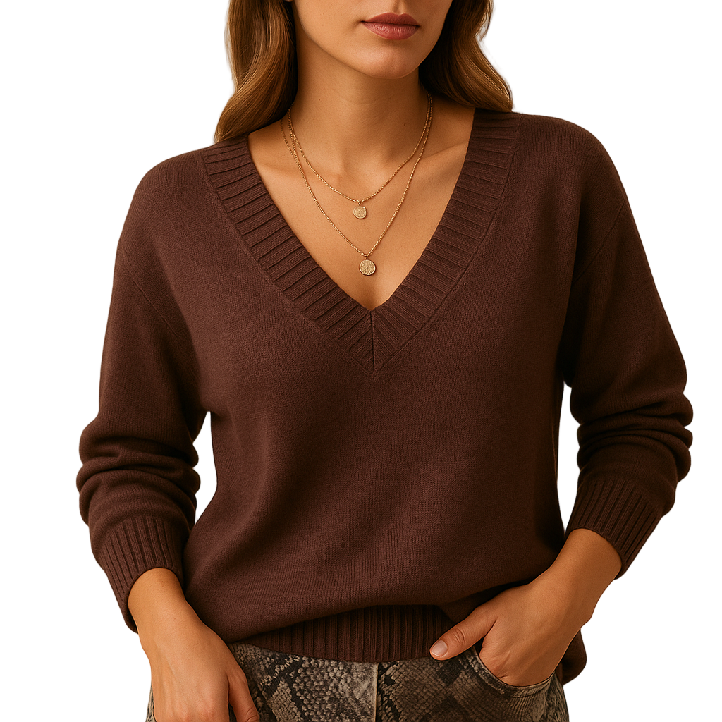 Women's Casual V-Neck Knitted Sweater | Relaxed Fit Soft Yarn | Joelle