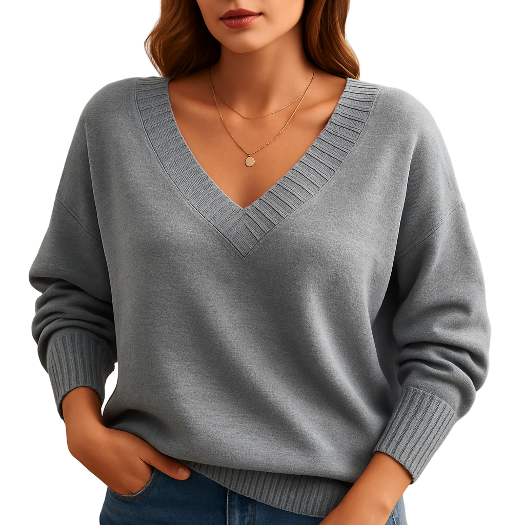 Women's Casual V-Neck Knitted Sweater | Relaxed Fit Soft Yarn | Joelle