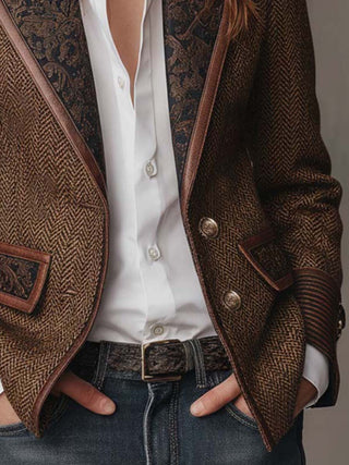 Herringbone Tweed Blazer With Printed Panels | Arden