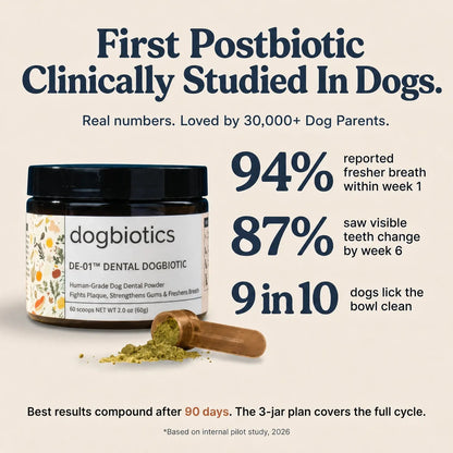 The Clinically Proven, Human-Grade Daily Dogbiotic™ That Reaches What Chews Can’t.