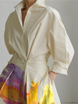 Floral Pleated Tie-Waist Midi Shirt Dress | Elowen