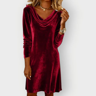 Drape Neck Velvet Dress – Refined Evening Silhouette | Kathleen