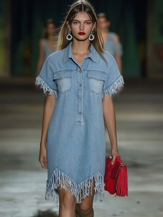 Sienna Vintage Tassel Denim Shirt Dress | Mini