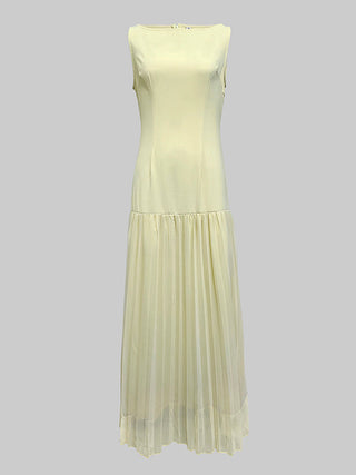 Sleeveless Pleated Gauze Boat Neck Maxi Dress | Aurelia