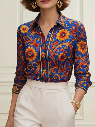 Floral Buttoned Lapel Blouse | Arlena