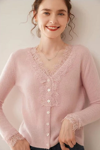 Elegant lace detail cardigan for women | Seraphina