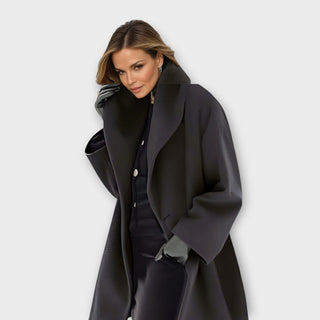 Rounded Collar Long Coat – Refined Relaxed Silhouette | Avery