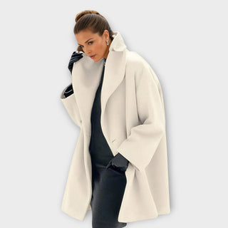 Rounded Collar Long Coat – Refined Relaxed Silhouette | Avery