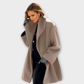 Rounded Collar Long Coat – Refined Relaxed Silhouette | Avery